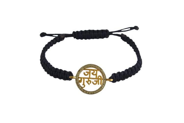 Jai Guru Ji Blessing Bracelet in Gold with Diamond Border - Jewelslane