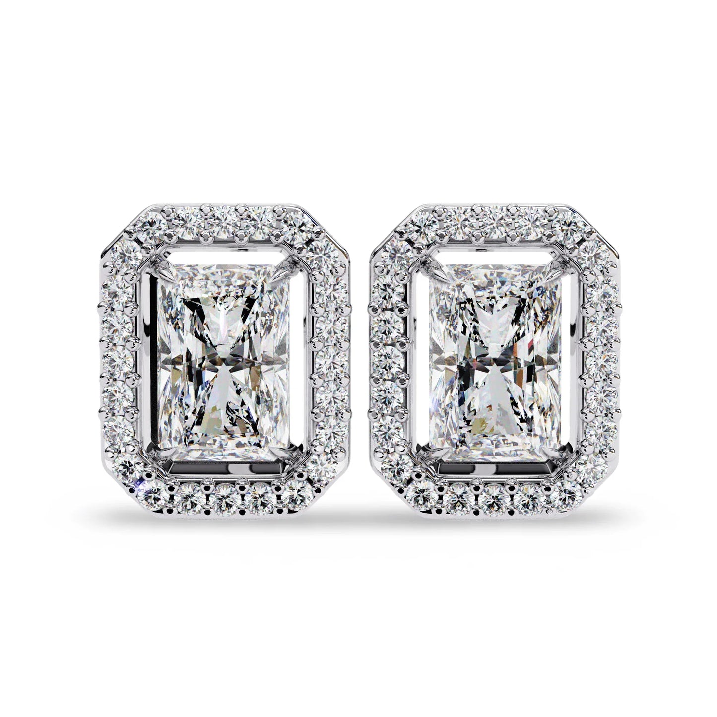 Jenna Radiant Cut Lab Diamond Solitaire Earrings with Diamond Halo - Jewelslane
