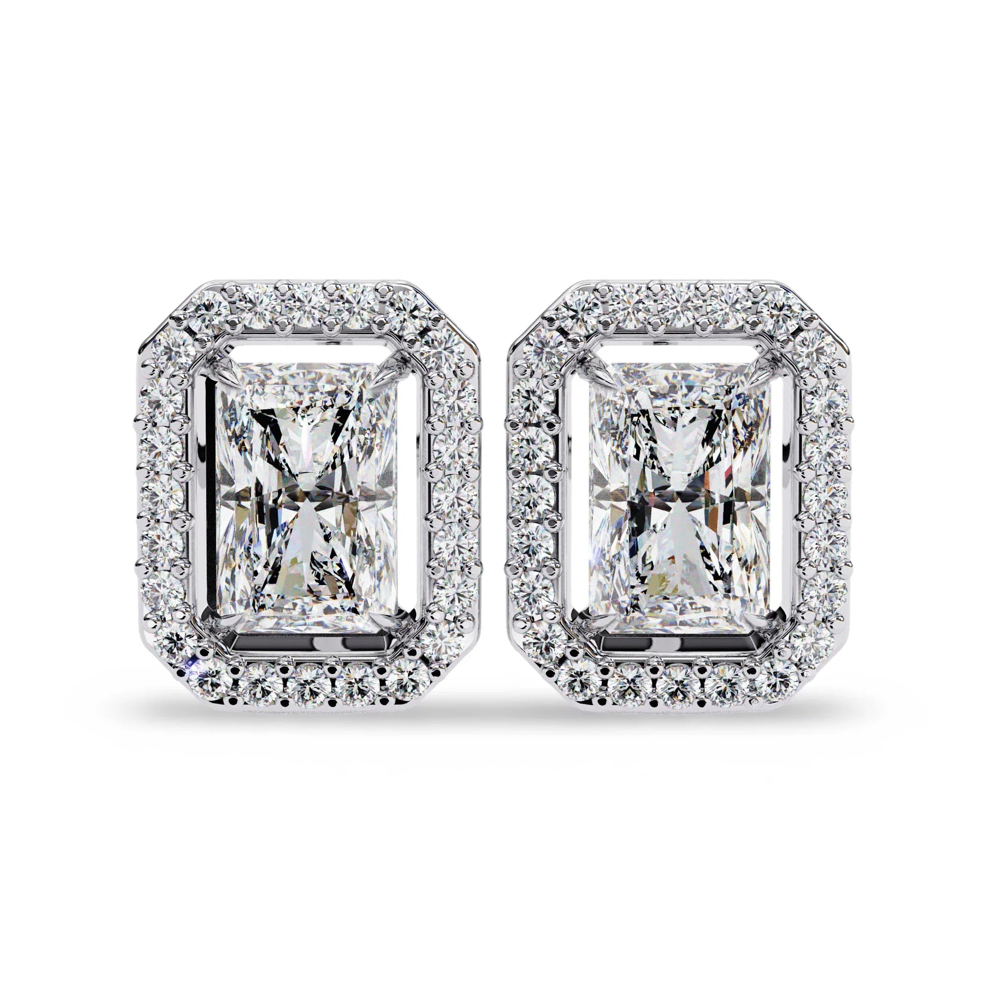 Jenna Radiant Cut Lab Diamond Solitaire Earrings with Diamond Halo - Jewelslane