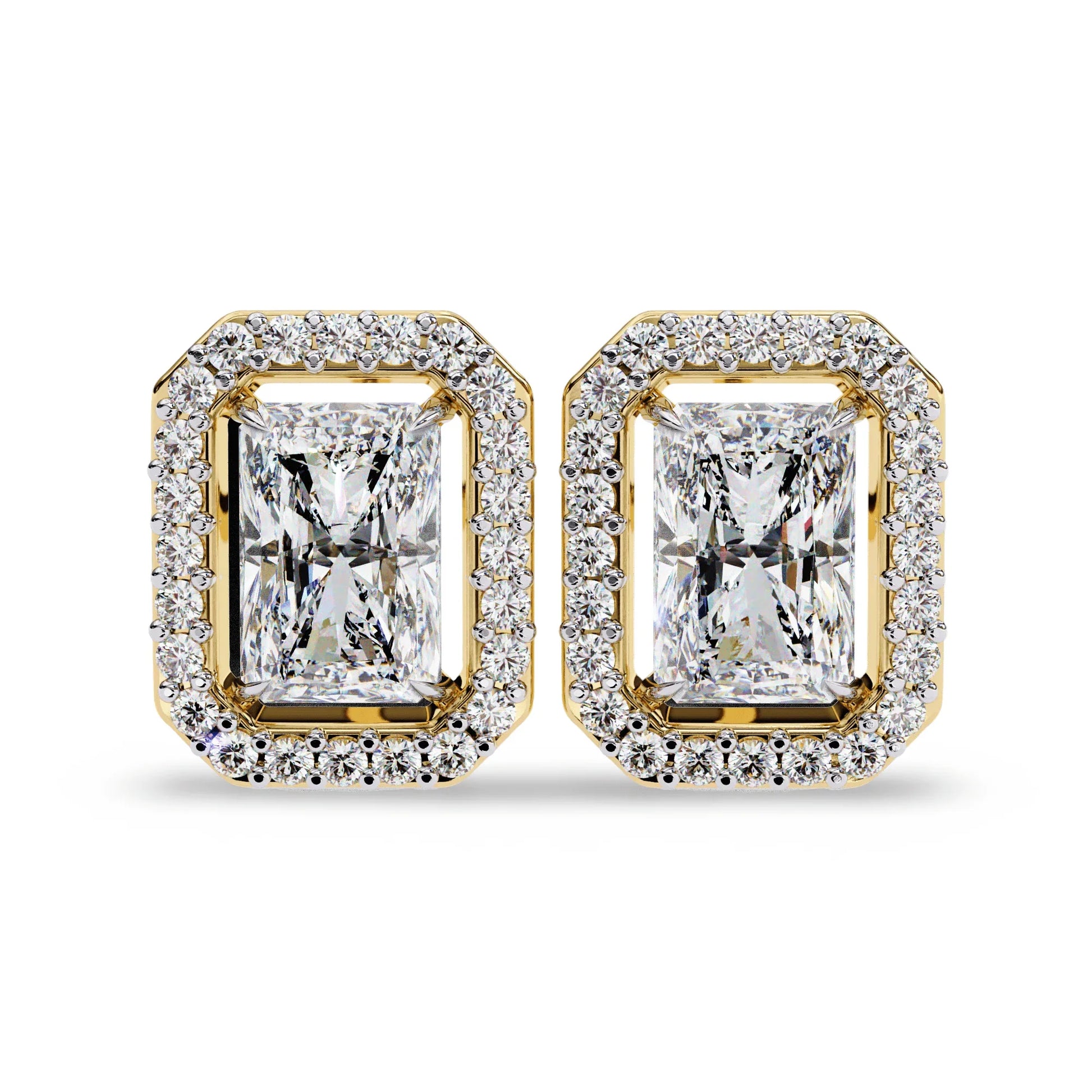 Jenna Radiant Cut Lab Diamond Solitaire Earrings with Diamond Halo - Jewelslane