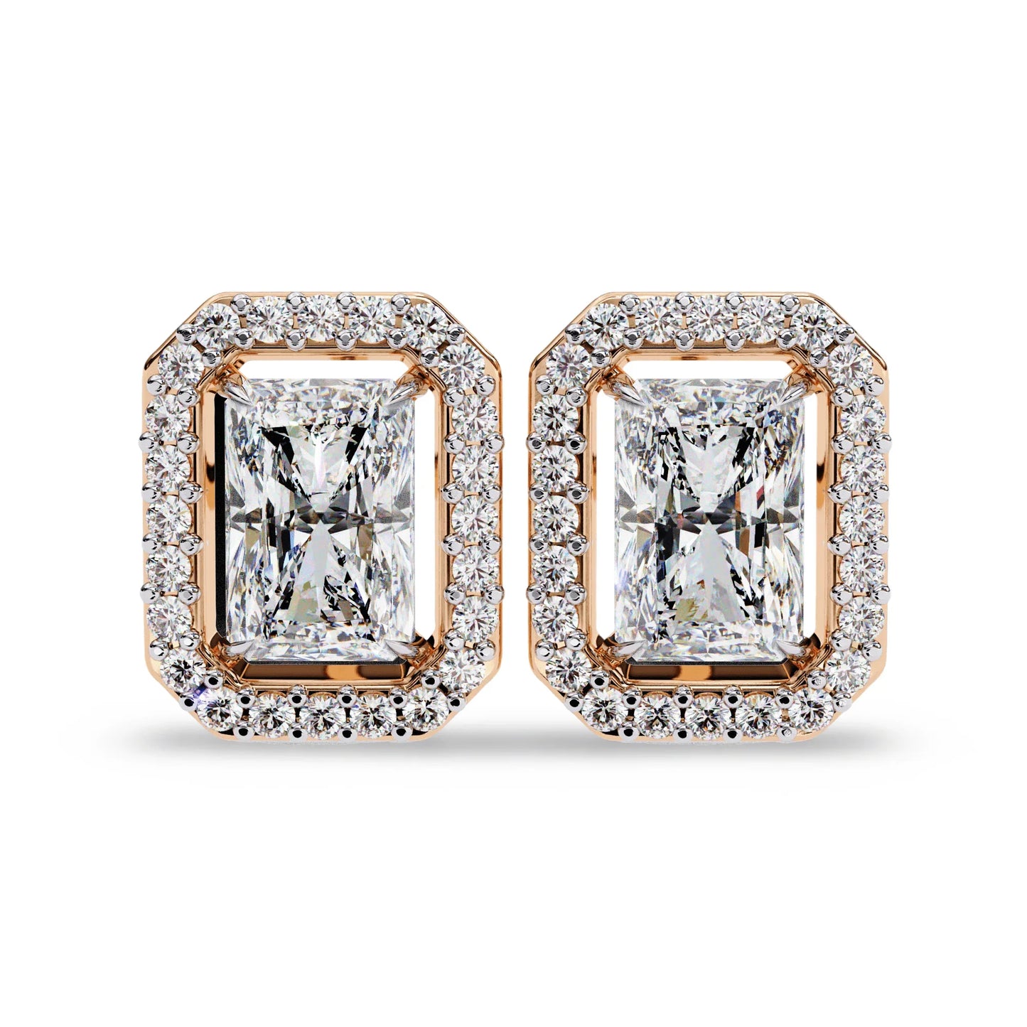 Jenna Radiant Cut Lab Diamond Solitaire Earrings with Diamond Halo - Jewelslane