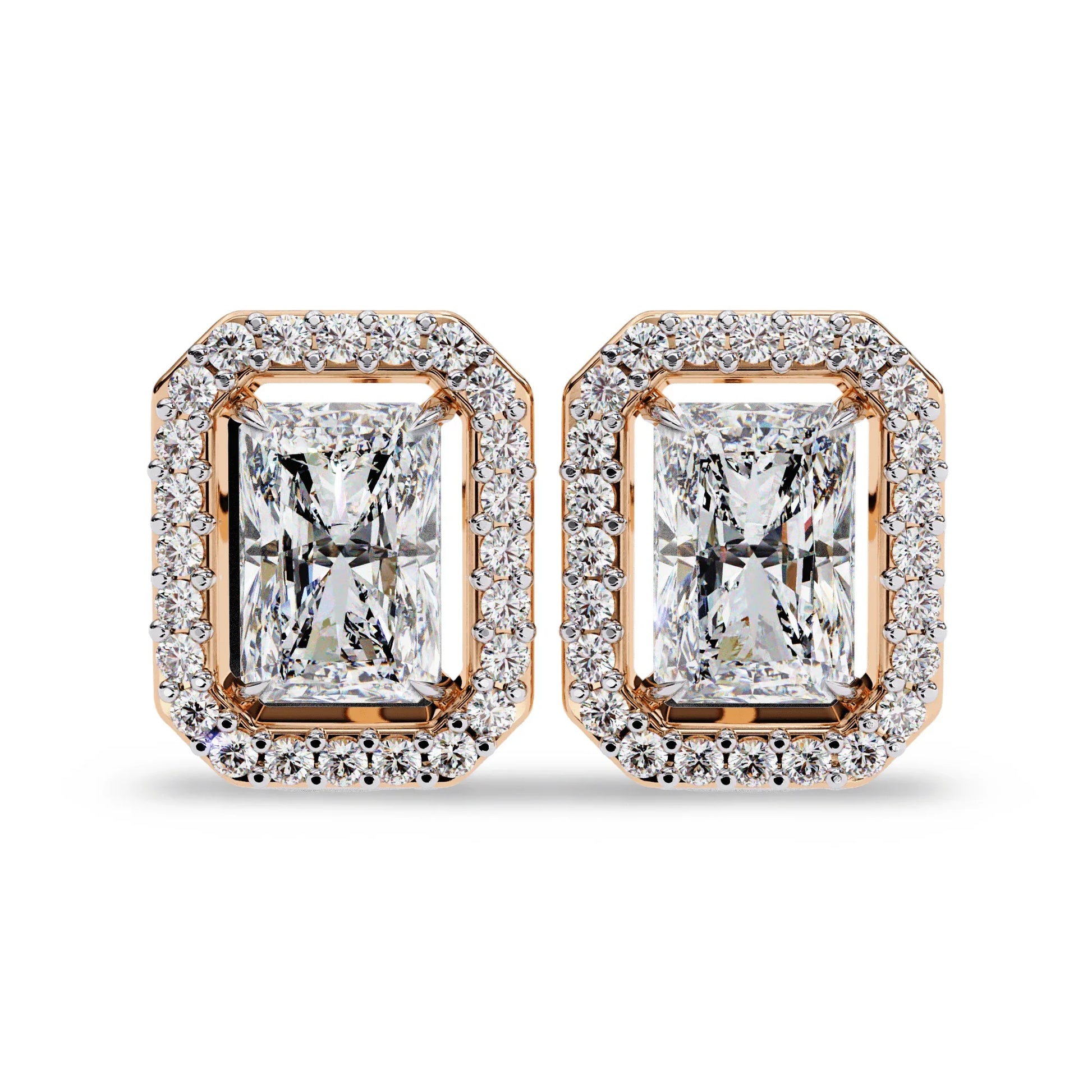 Jenna Radiant Cut Lab Diamond Solitaire Earrings with Diamond Halo - Jewelslane