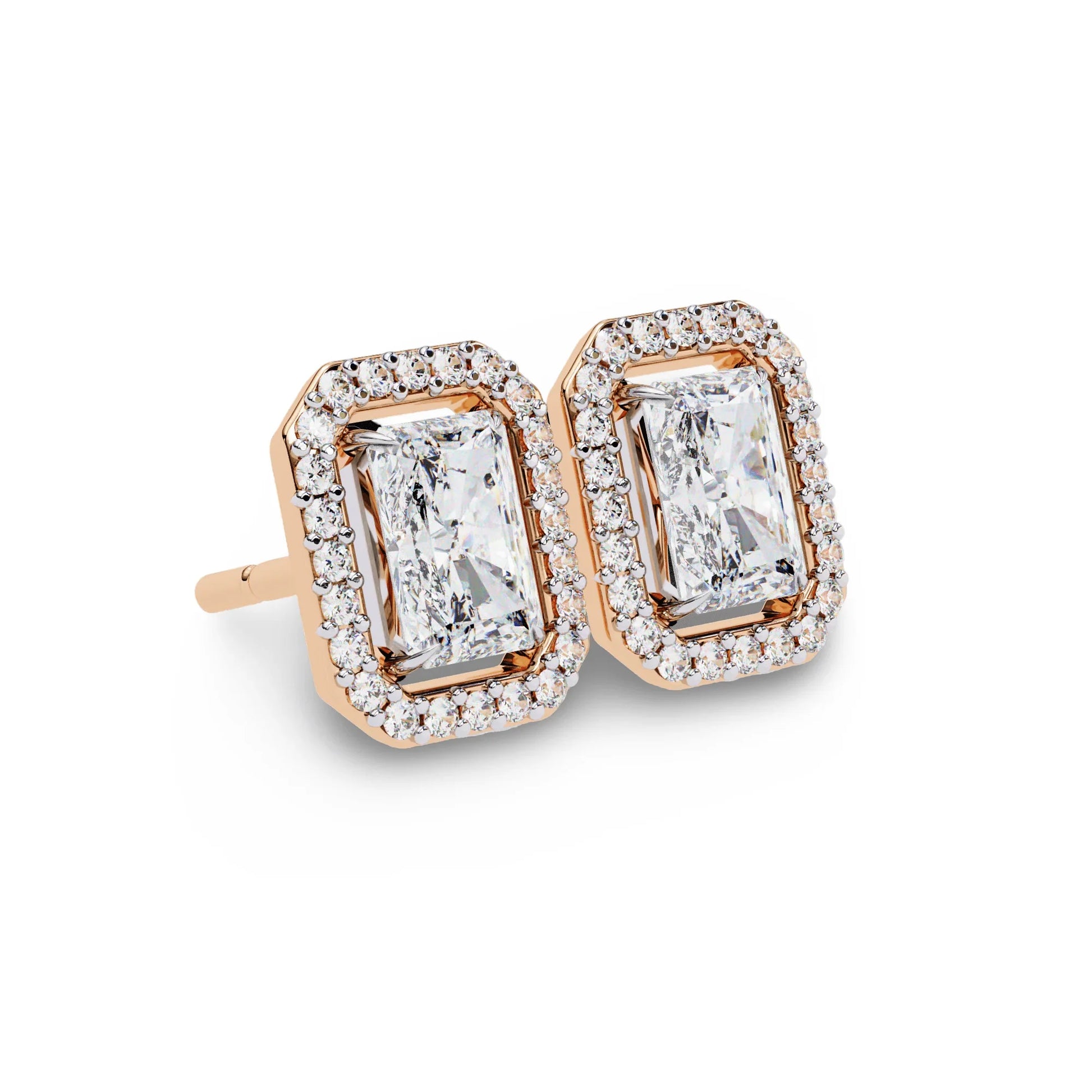 Jenna Radiant Cut Lab Diamond Solitaire Earrings with Diamond Halo - Jewelslane