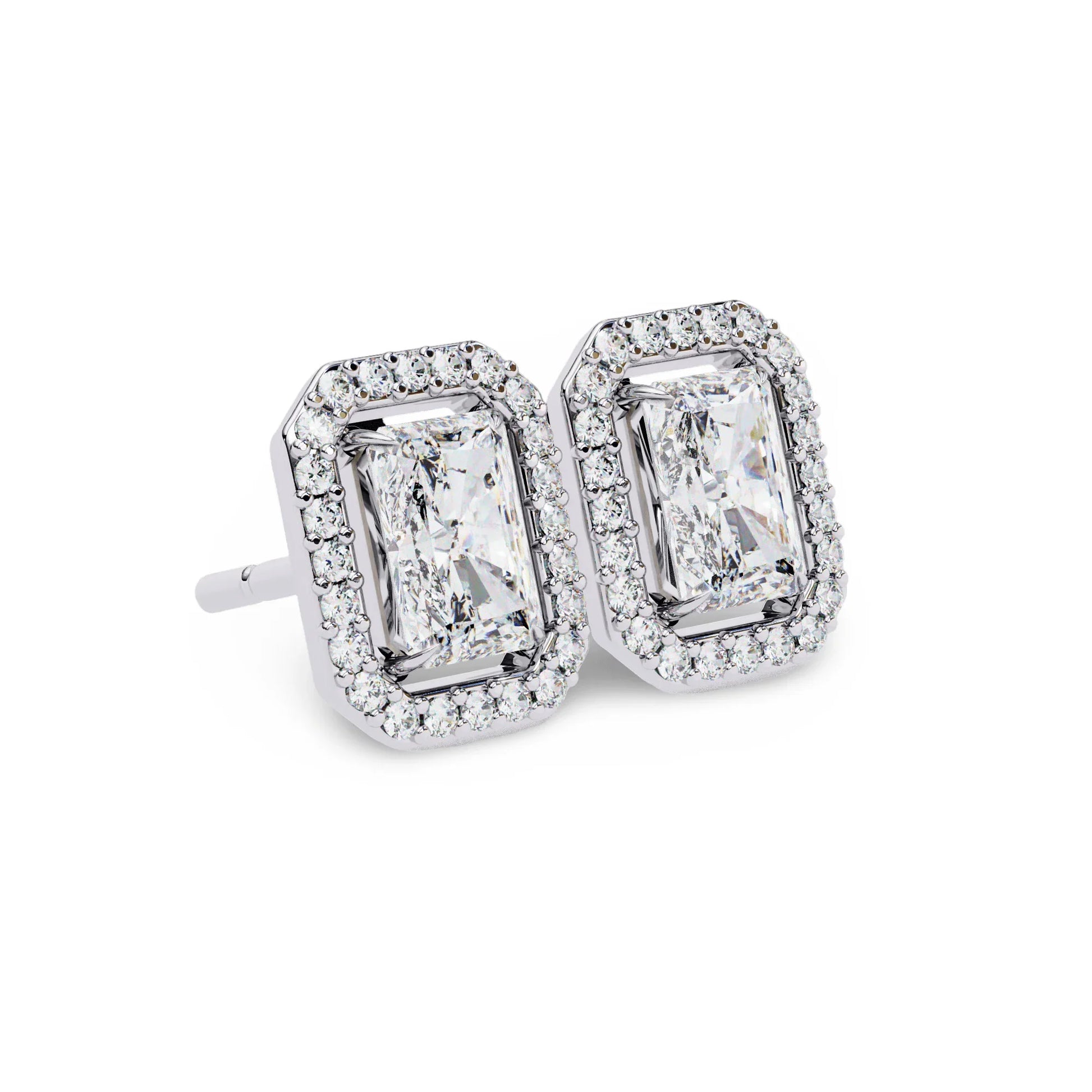 Jenna Radiant Cut Lab Diamond Solitaire Earrings with Diamond Halo - Jewelslane