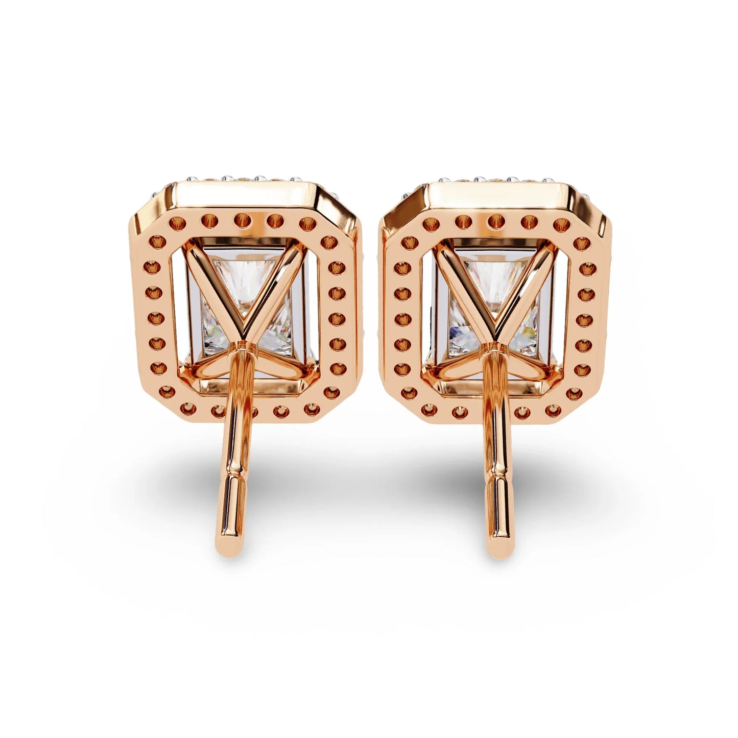 Jenna Radiant Cut Lab Diamond Solitaire Earrings with Diamond Halo - Jewelslane