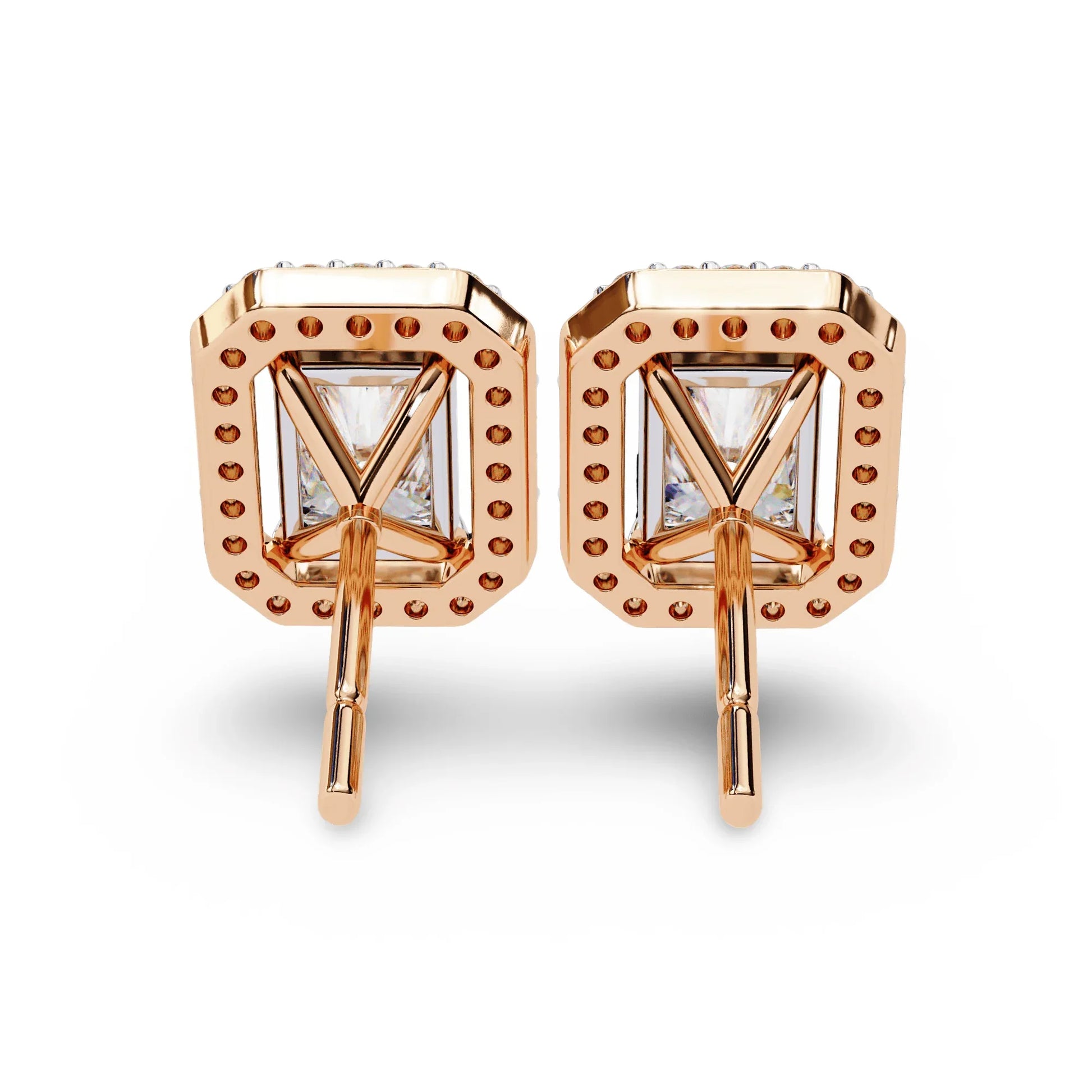 Jenna Radiant Cut Lab Diamond Solitaire Earrings with Diamond Halo - Jewelslane