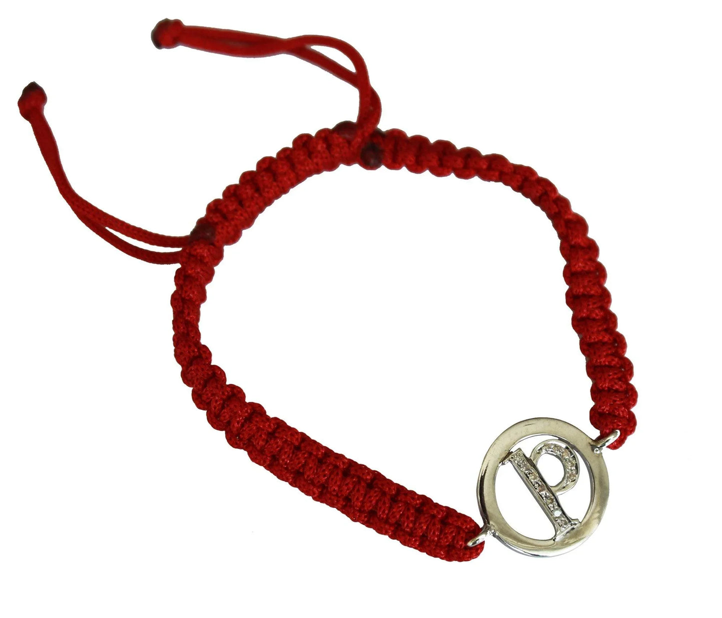 Lower Case Alphabets Bracelet with Diamonds in Silver on Size Adjustable Nylon Thread - Jewelslane