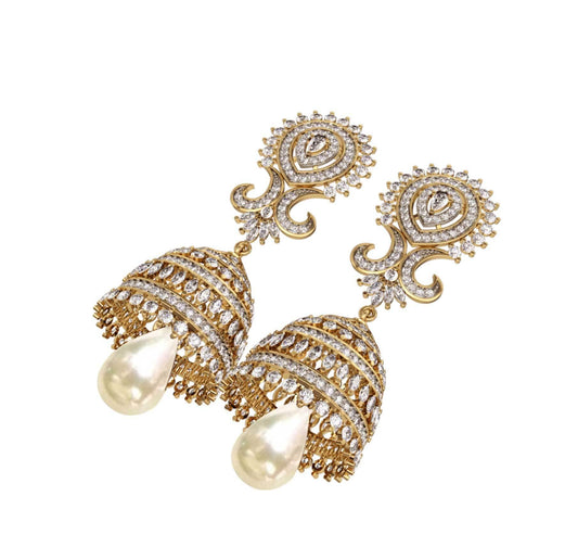 Diamond & pearl Jhumkis - Jewelslane
