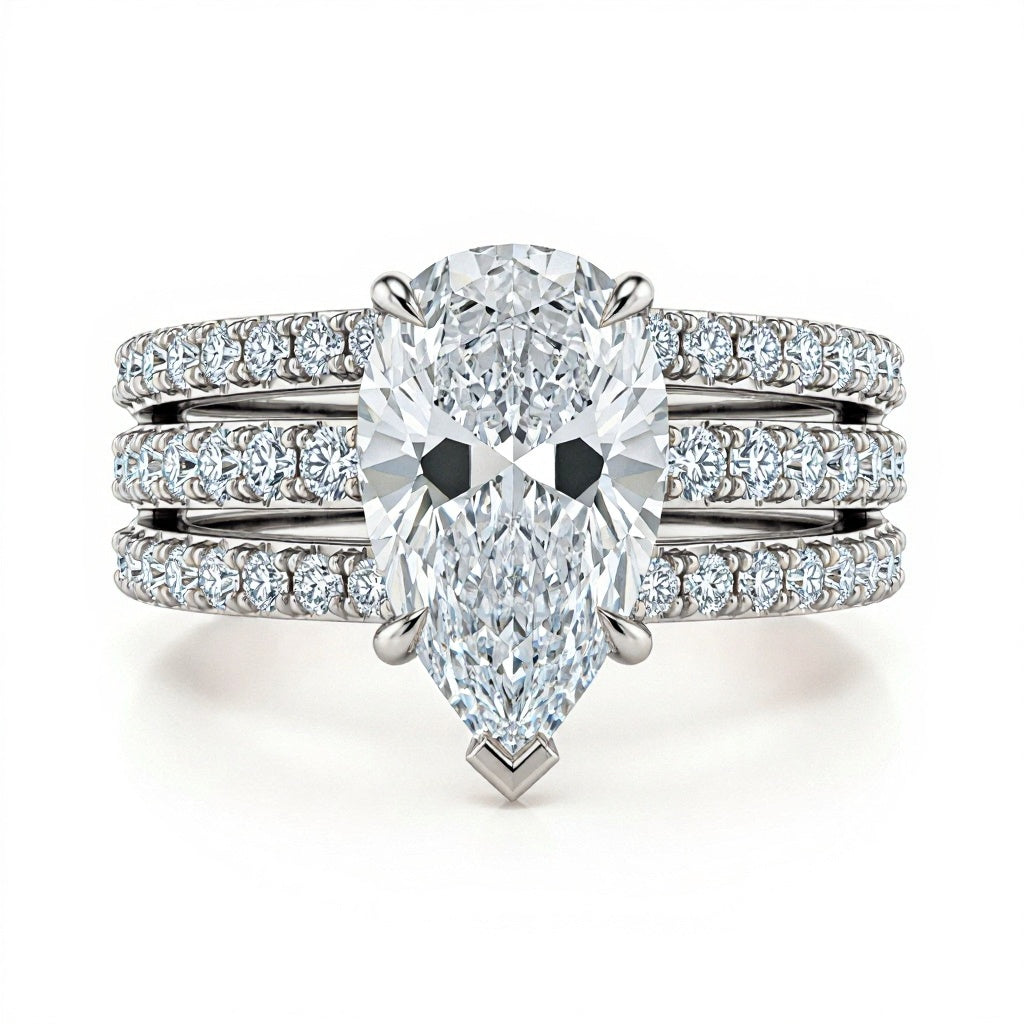 Josie Four Carat Pear Shape Lab Solitaire Diamond Ring - Jewelslane