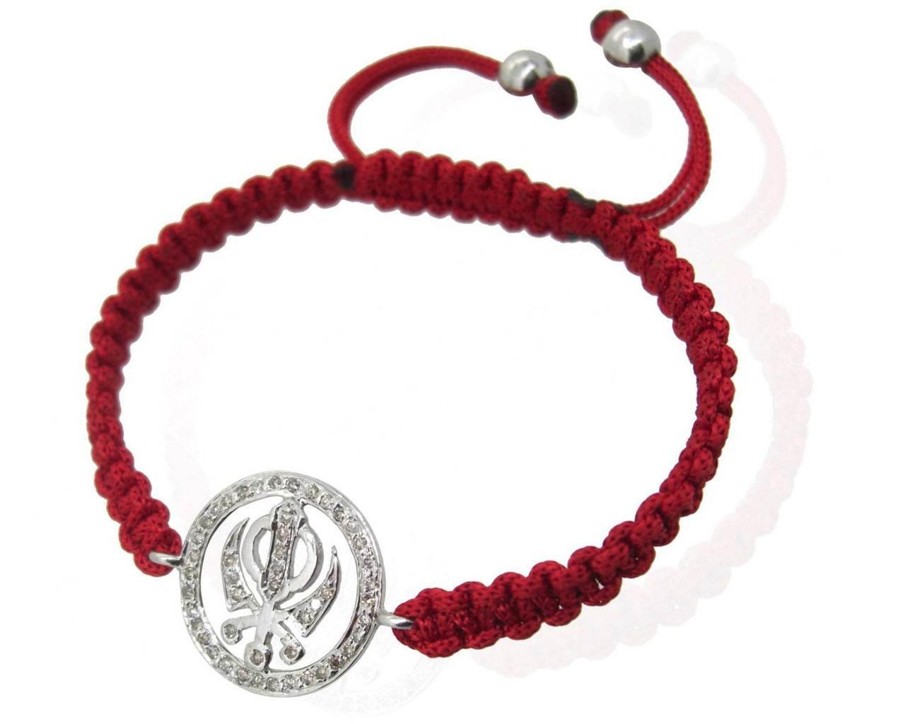 Khanda Bracelet in 92.5 Silver studded with Diamonds - Jewelslane