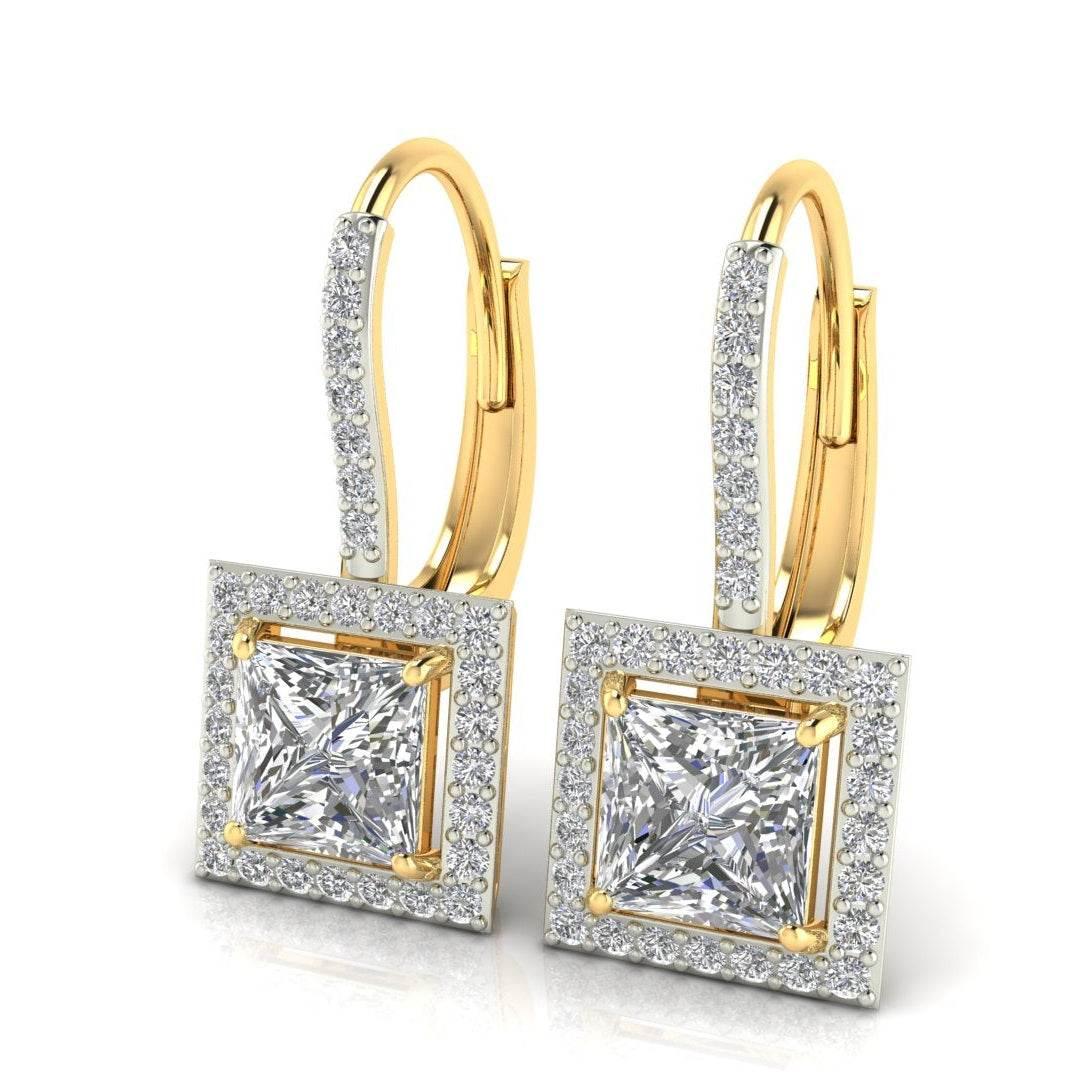 Laira Lab Grown Princess Cut solitaire diamond earrings in gold - Jewelslane