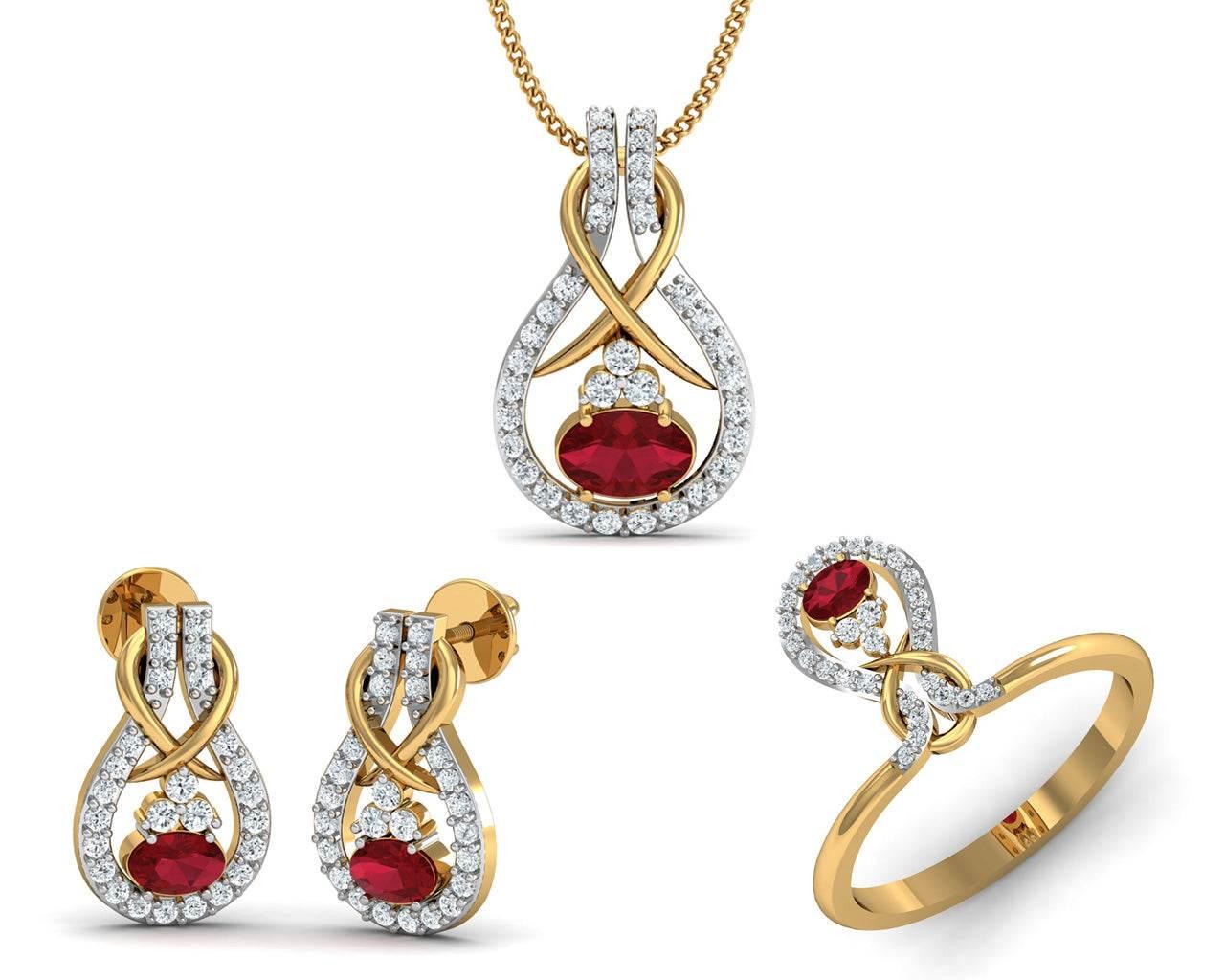 Lara Ruby Diamond Pendant Set in Gold - Jewelslane