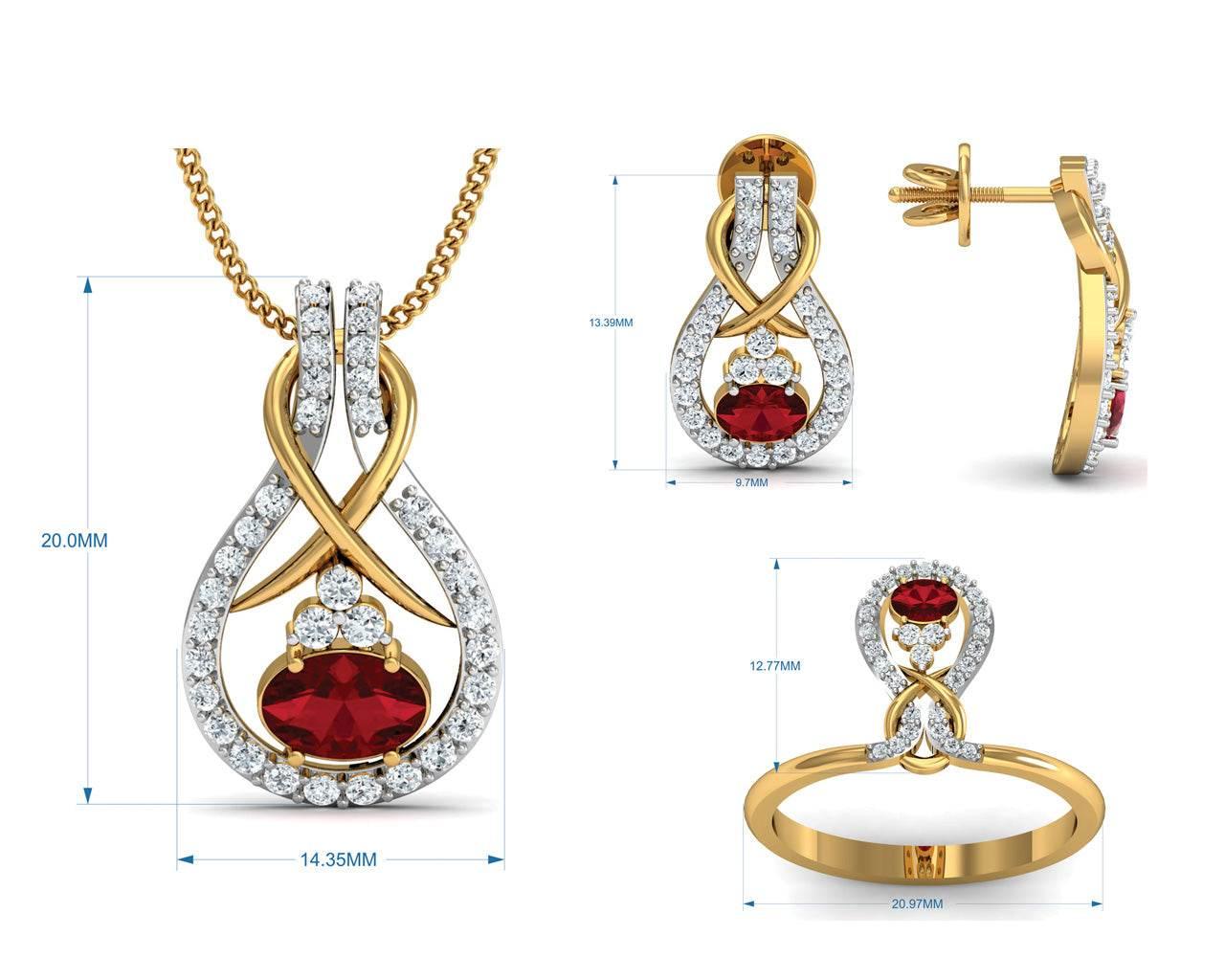 Lara Ruby Diamond Pendant Set in Gold - Jewelslane