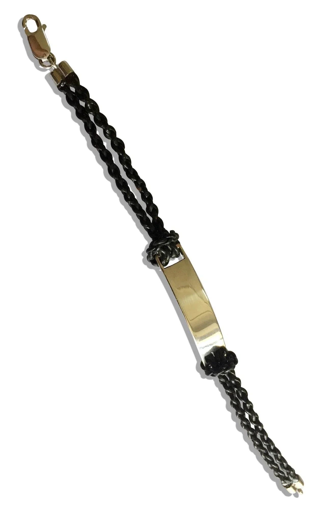 Leather Identity Tag Bracelet for Boys IN Sterling Silver with ENgravable plate - Jewelslane