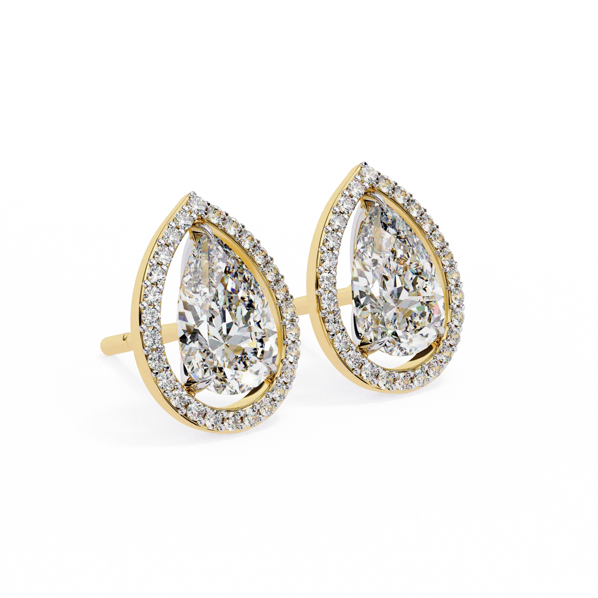 Leena Pear Shape Lab Grown Diamond Solitaire Earrings with diamond Halo in Gold - Jewelslane