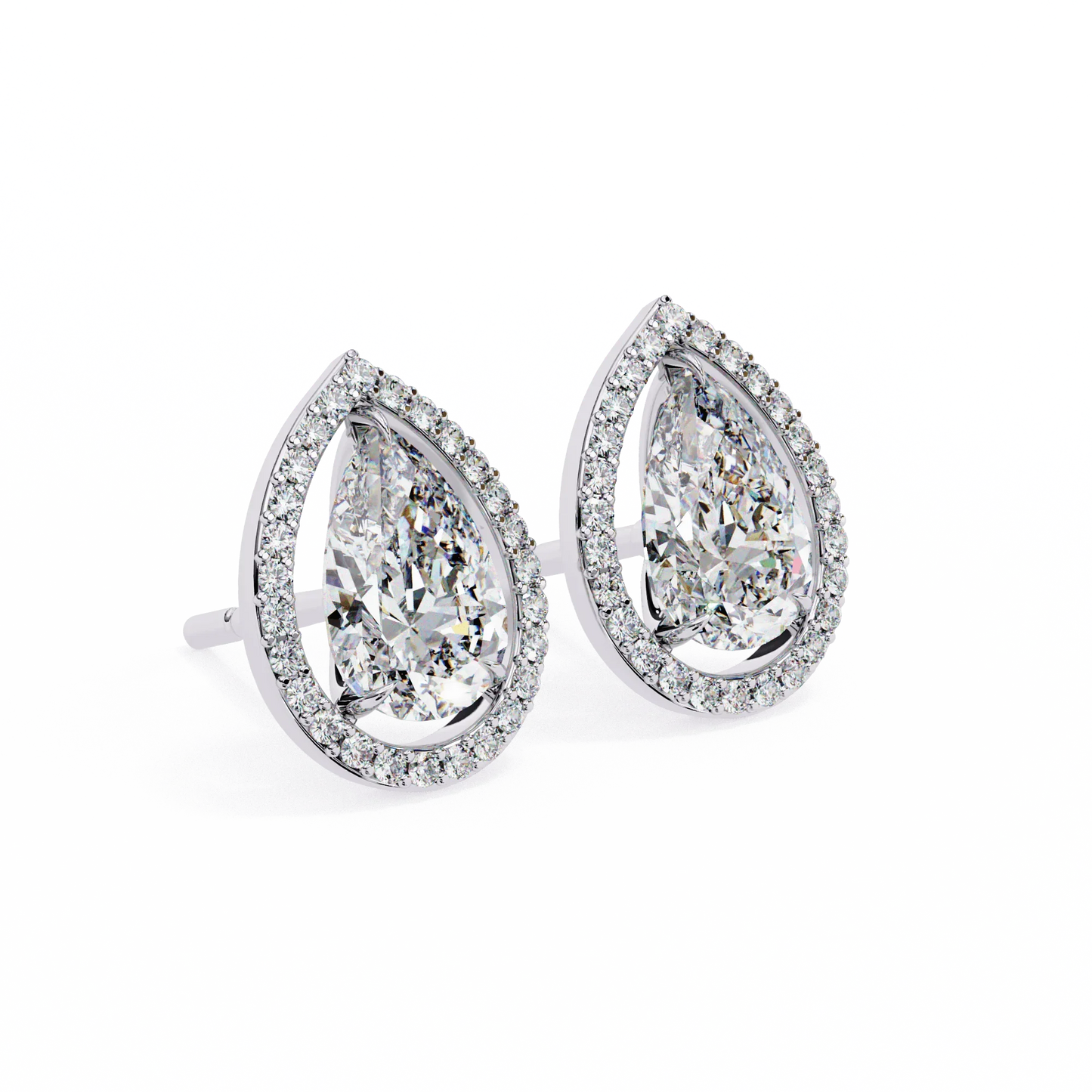Leena Pear Shape Lab Grown Diamond Solitaire Earrings with diamond Halo in Gold - Jewelslane