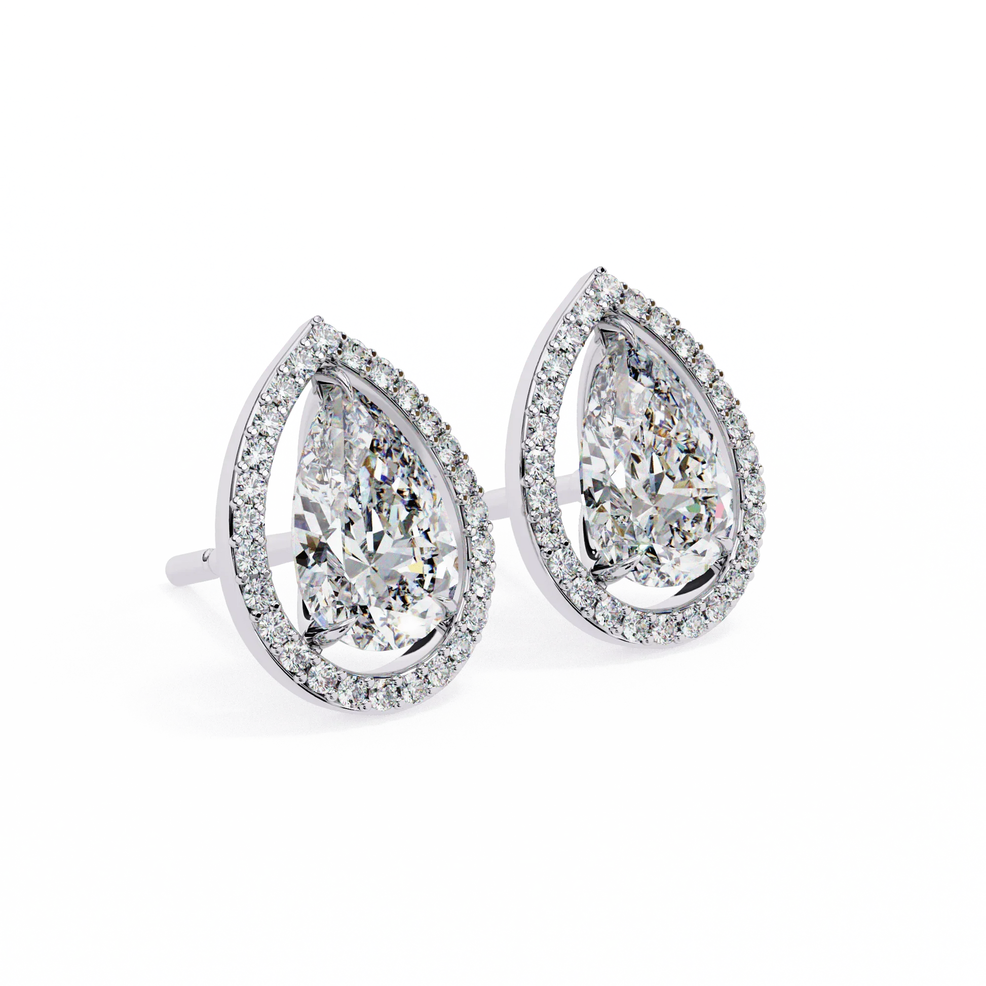 Leena Pear Shape Lab Grown Diamond Solitaire Earrings with diamond Halo in Gold - Jewelslane