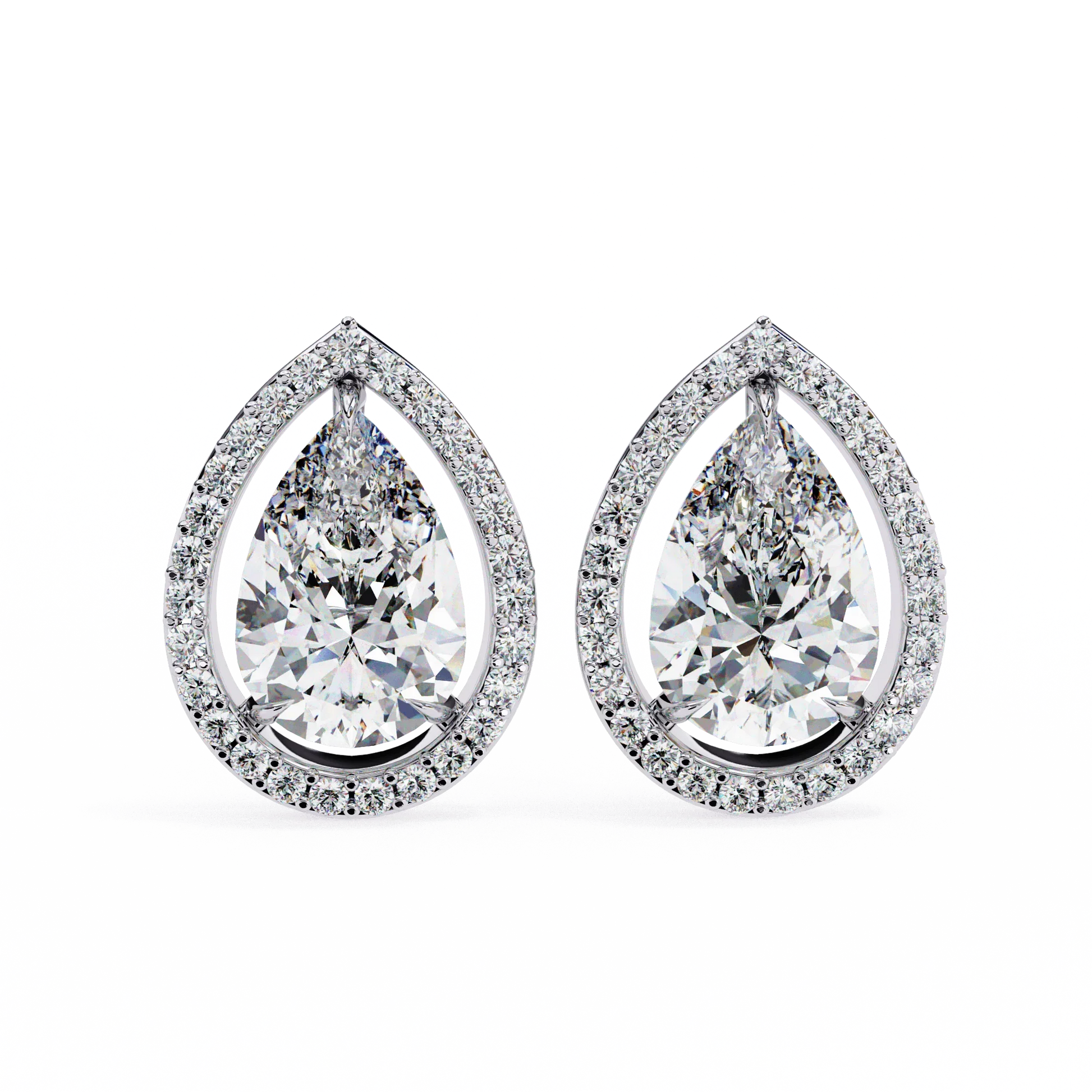 Leena Pear Shape Lab Grown Diamond Solitaire Earrings with diamond Halo in Gold - Jewelslane