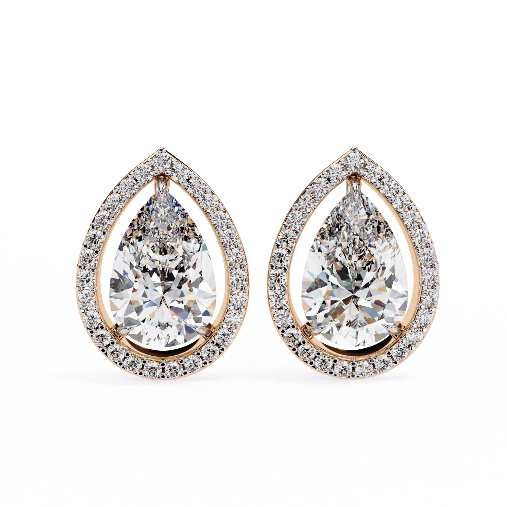 Leena Pear Shape Lab Grown Diamond Solitaire Earrings with diamond Halo in Gold - Jewelslane