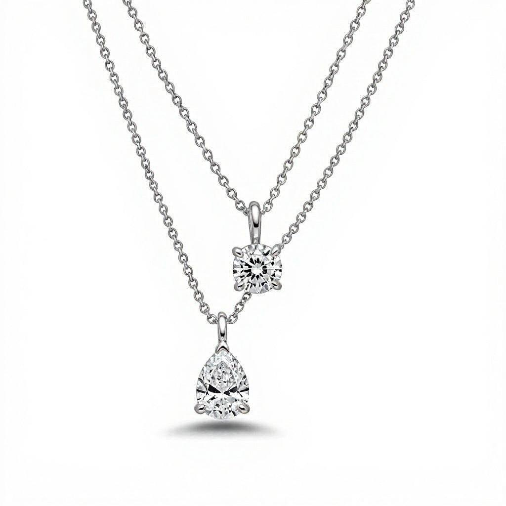 Lima Lab Grown Diamond Solitaire Necklace with Round & Pear solitaires - Jewelslane