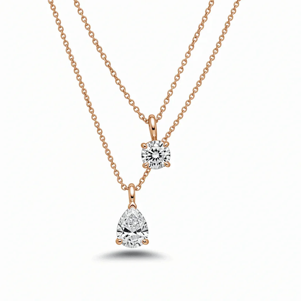 Lima Lab Grown Diamond Solitaire Necklace with Round & Pear solitaires - Jewelslane