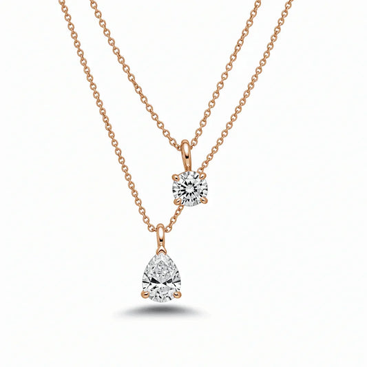 Lima Lab Grown Diamond Solitaire Necklace with Round & Pear solitaires - Jewelslane