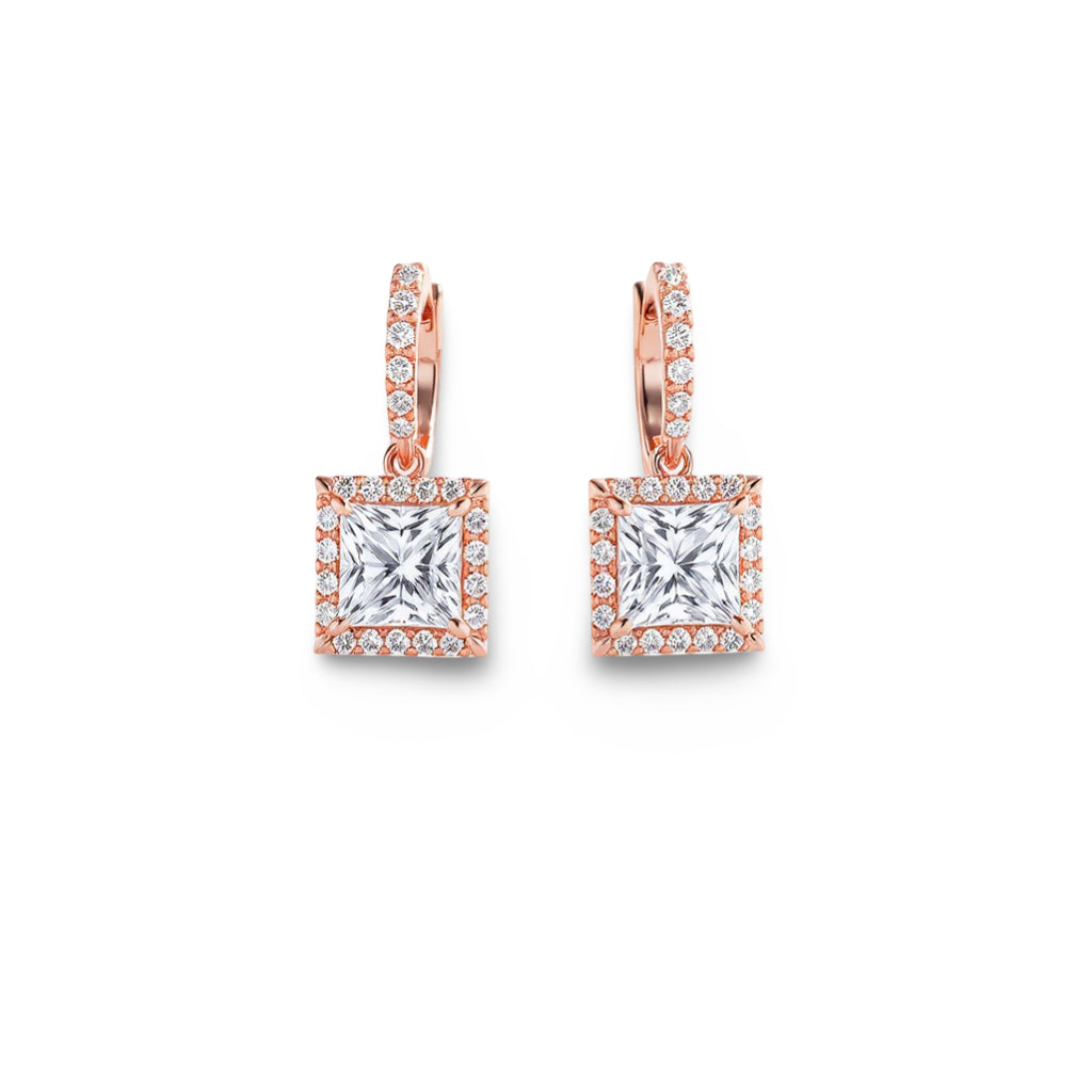 Lizz Princess Cut Lab Diamond Earrings with Diamond Hoops - Jewelslane