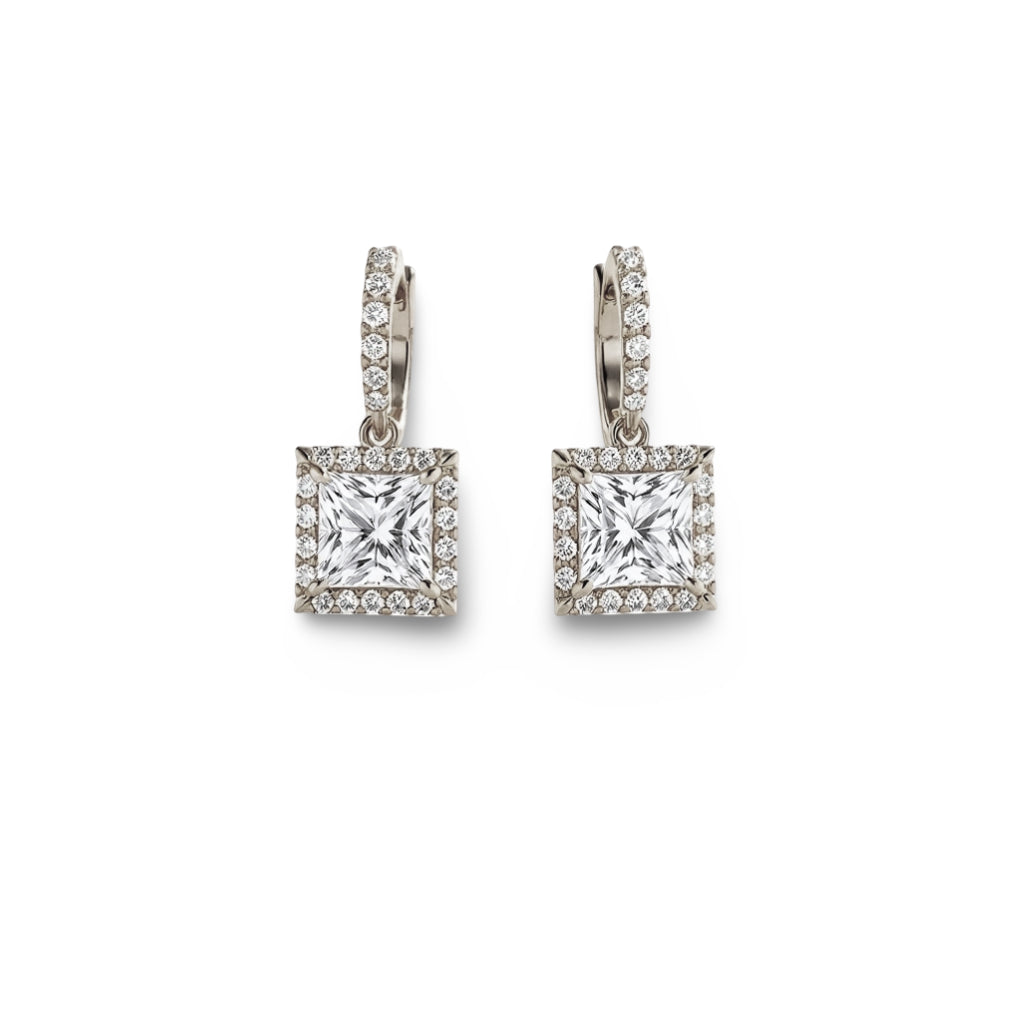 Lizz Princess Cut Lab Diamond Earrings with Diamond Hoops - Jewelslane