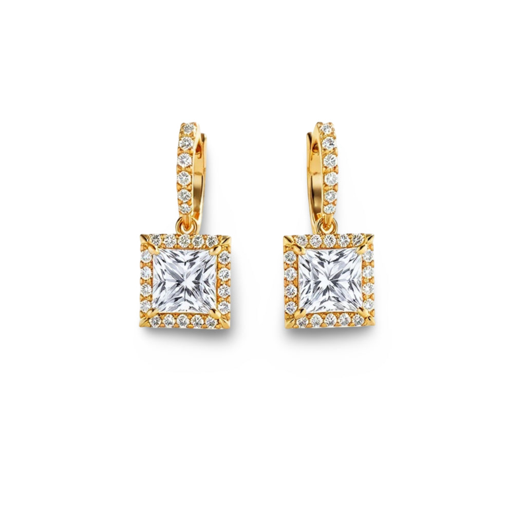 Lizz Princess Cut Lab Diamond Earrings with Diamond Hoops - Jewelslane