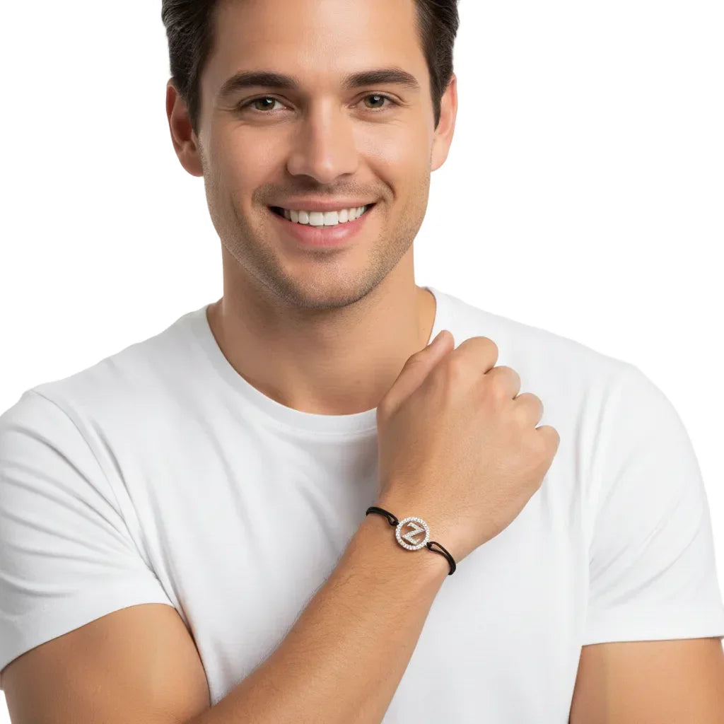 Men's diamond bracelet with black cord, stylish and elegant design for everyday wear