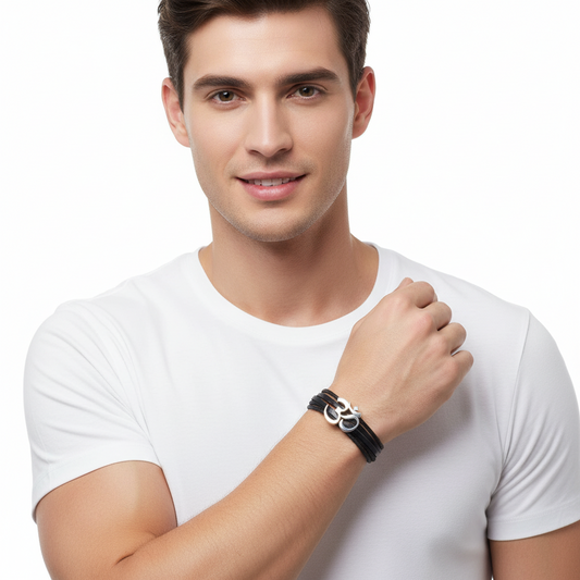 Wide Band Calligraphic OM Bracelet - jewelslane