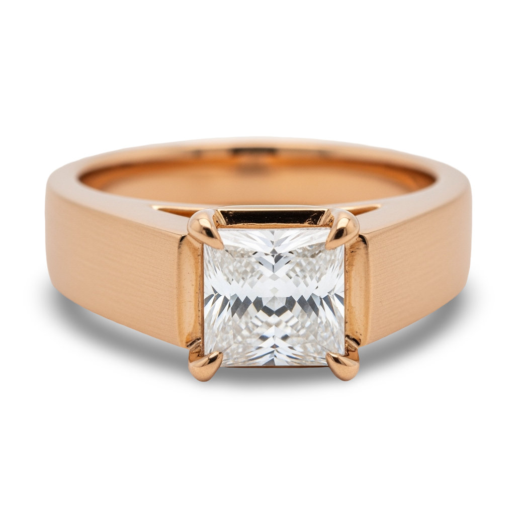 Matte Finish Princess Cut Lab Diamond Solitaire Ring for men - Jewelslane