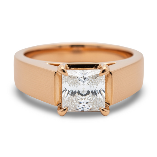 Matte Finish Princess Cut Lab Diamond Solitaire Ring for men - jewelslane