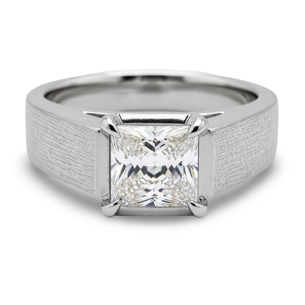 Matte Finish Princess Cut Lab Diamond Solitaire Ring for men - Jewelslane
