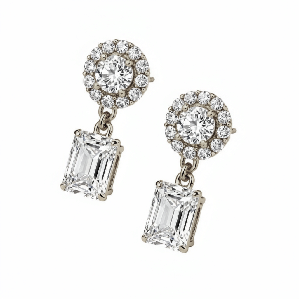 Naika Emerald Cut Lab Diamond Solitaire Earrings - Jewelslane