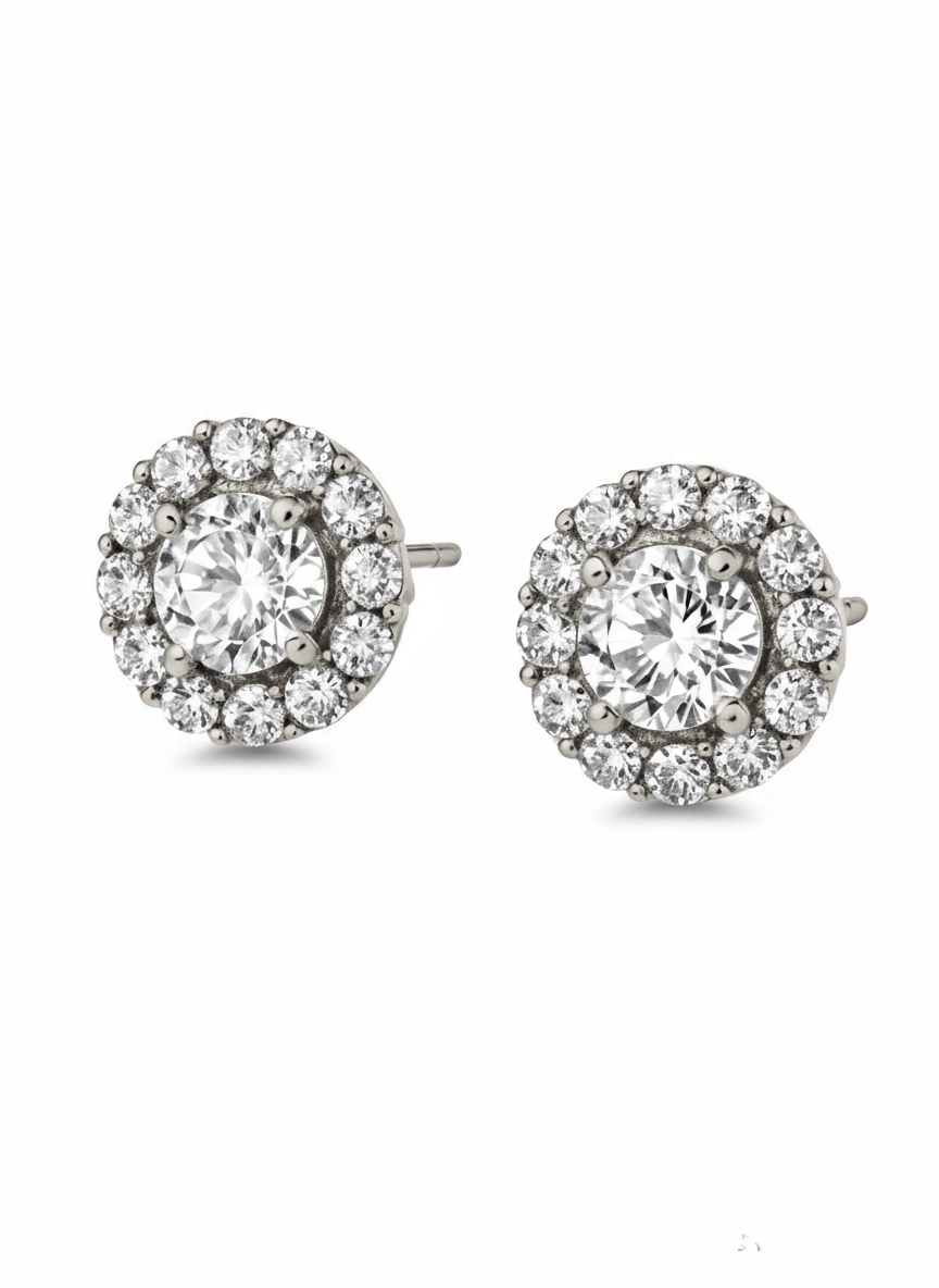 Nakshi Round Lab Diamond Solitaire halo earrings - Jewelslane