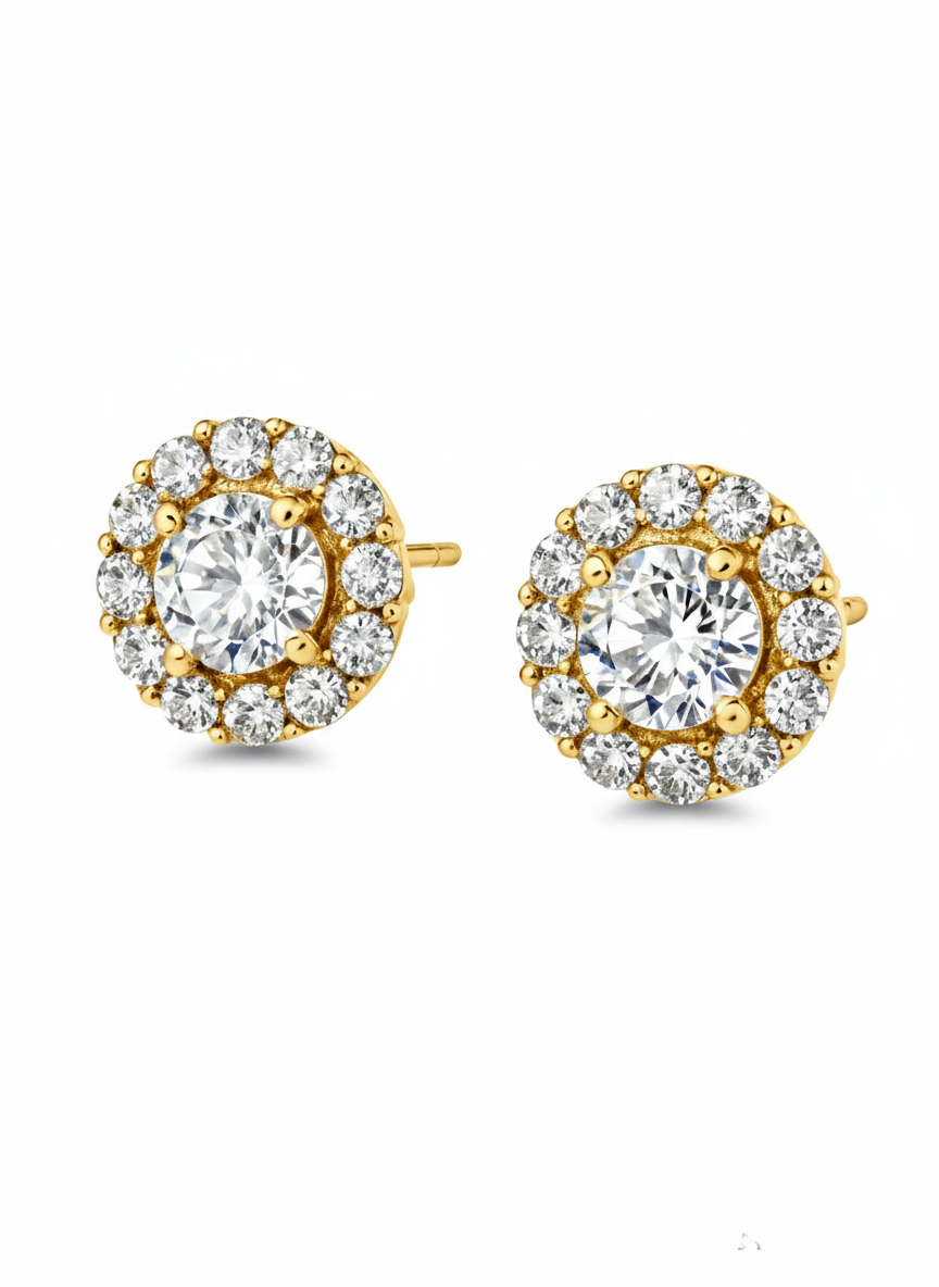 Nakshi Round Lab Diamond Solitaire halo earrings - Jewelslane