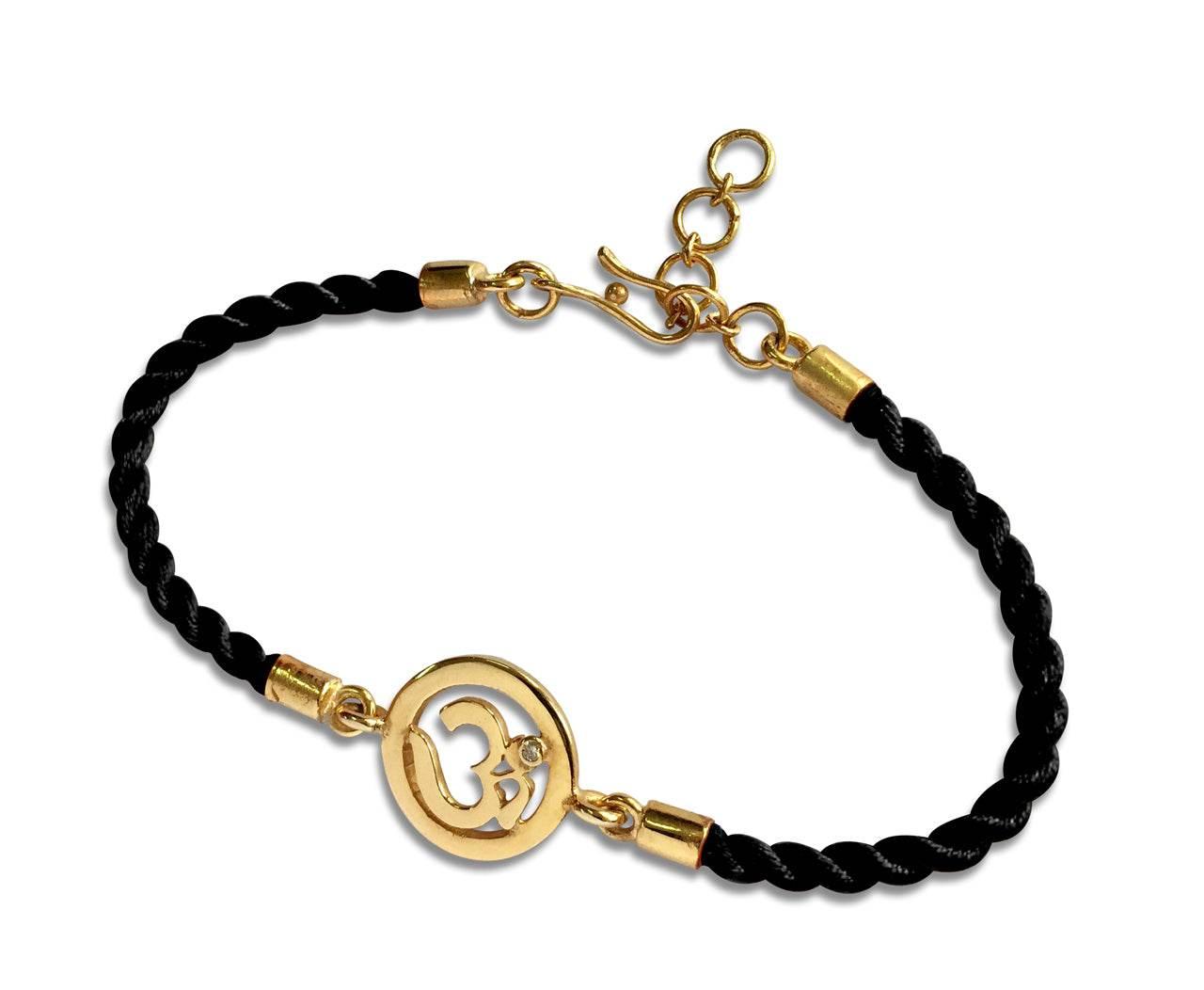 OM Bracelet On Nylon Thread with Gold Plated Adjustable Silver Lock for Girls - Jewelslane