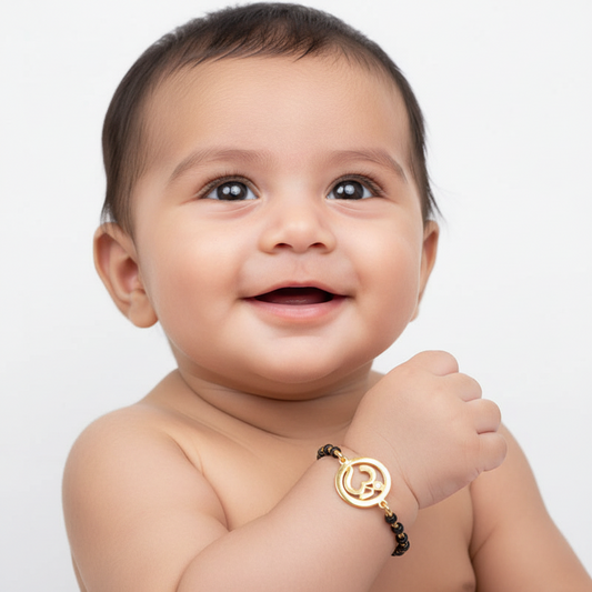 Gold Plated Om New Born Baby Bracelet In Silver