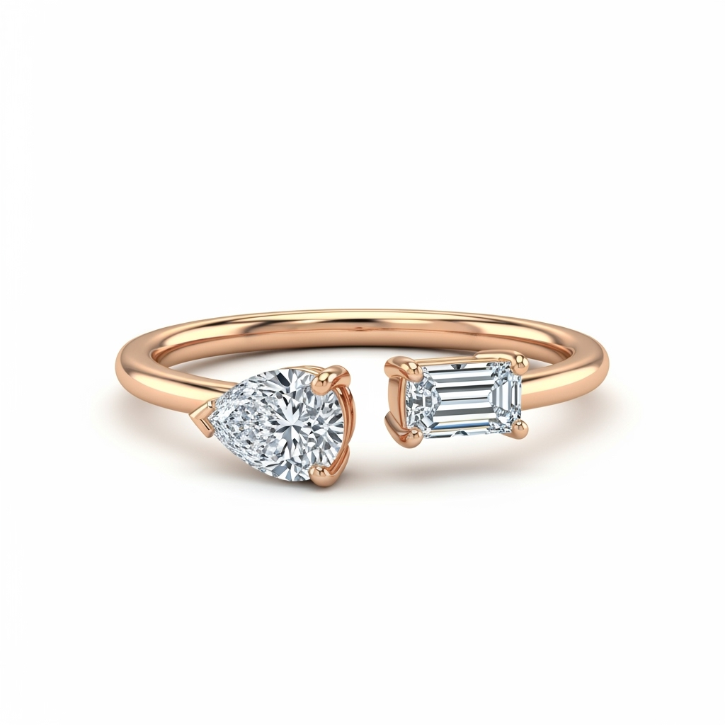 Nina Pear Shape and Emerald cut Diamond ring - Jewelslane