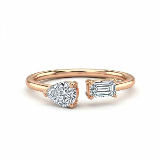 Nina Pear Shape and Emerald cut Diamond ring - Jewelslane