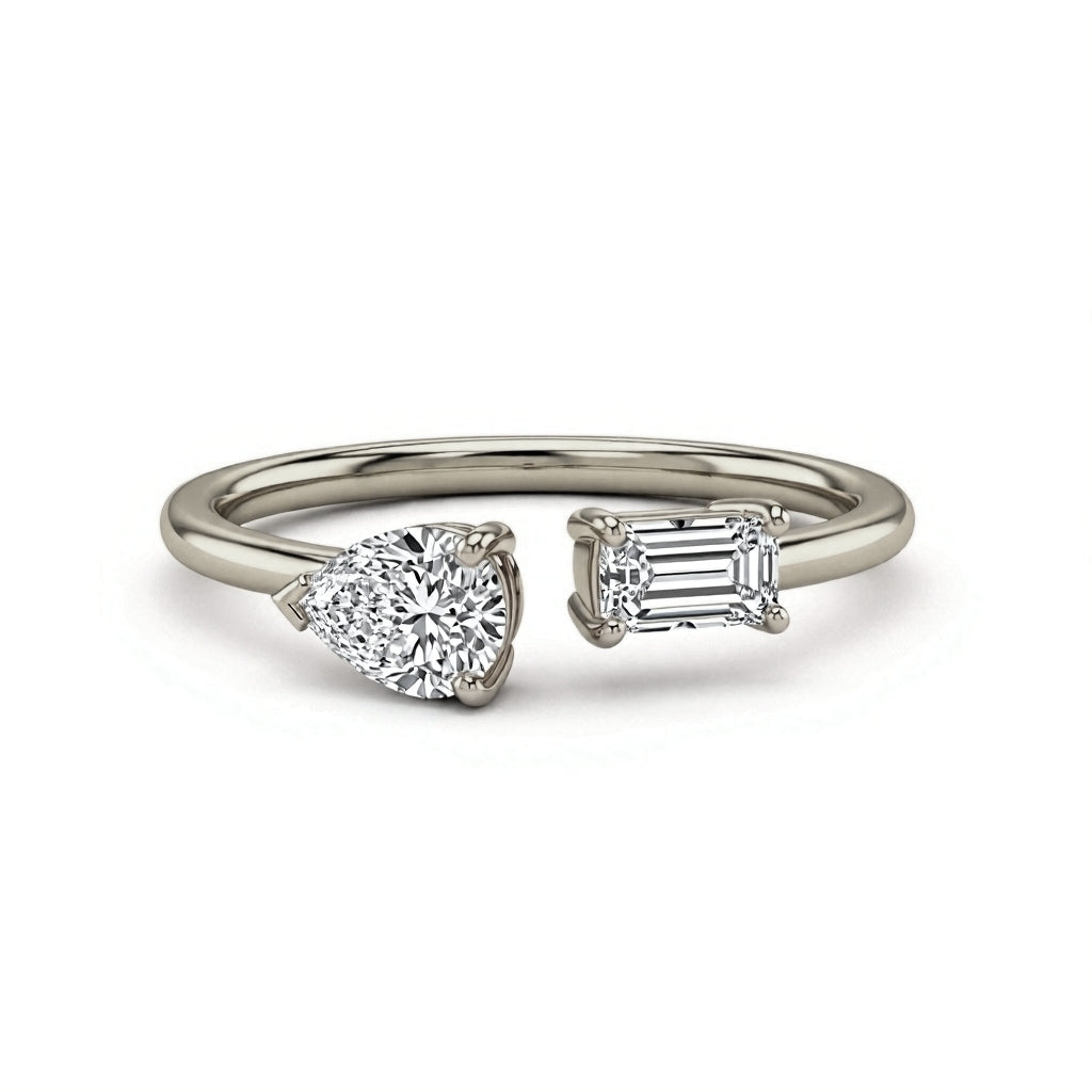 Nina Pear Shape and Emerald cut Diamond ring - Jewelslane
