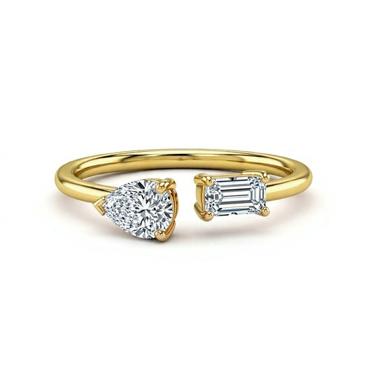 Nina Pear Shape and Emerald cut Diamond ring - Jewelslane