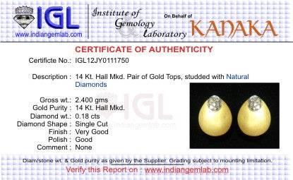 Gold Earstuds with Diamonds in Oxidised Setting - Jewelslane