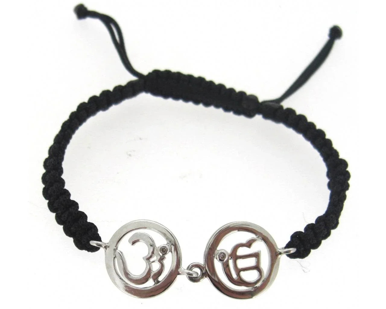 Om & Ik Onkaar Bracelet in Silver with Diamonds on Nylon thread - Jewelslane