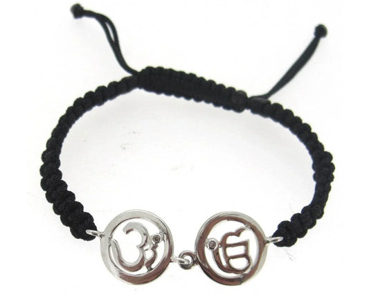 Om & Ik Onkaar Bracelet in Silver with Diamonds on Nylon thread - Jewelslane