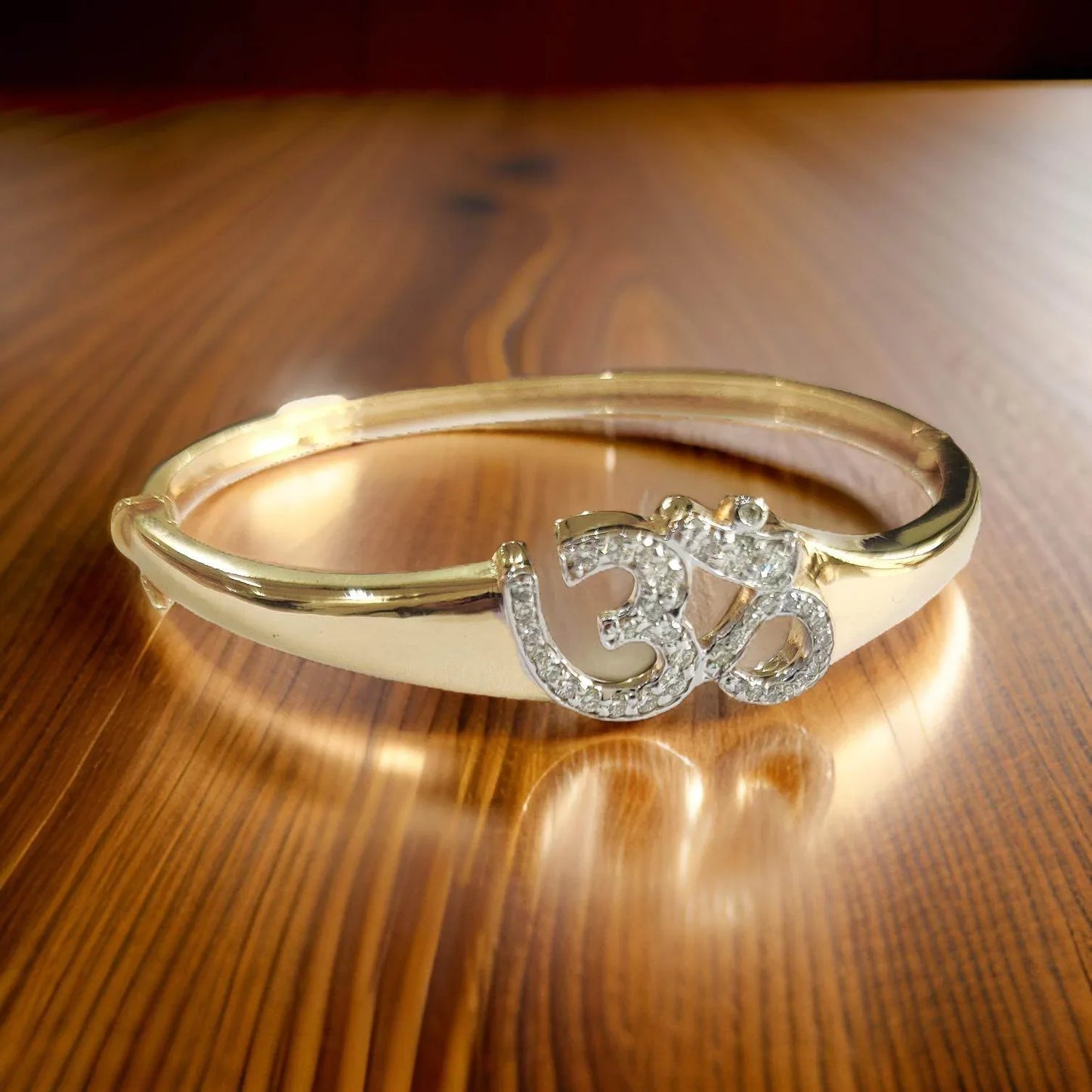 Propitious Gold OM bangle with diamonds in 14k hallmarked gold - Jewelslane