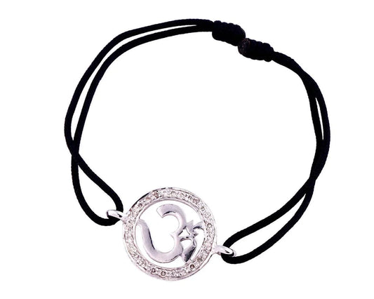 Om Border Diamond Bracelet in Silver 14mm - Jewelslane