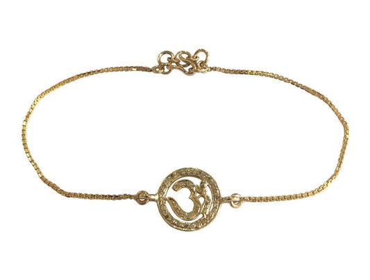 Diamond Om Bracelet set in gold on Gold Chain with adjustable length - Jewelslane