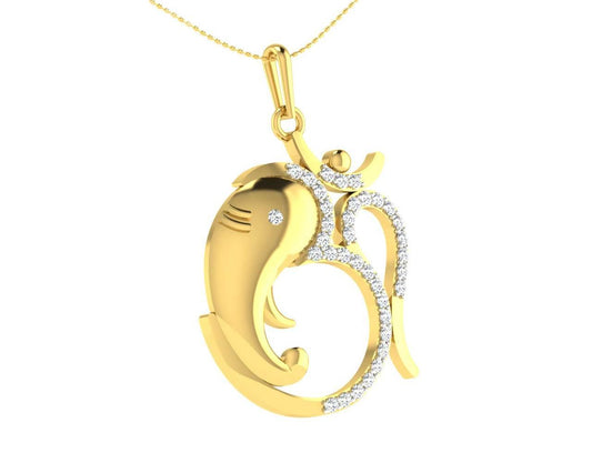 Om Ganesh in Gold & diamonds Pendant - Jewelslane
